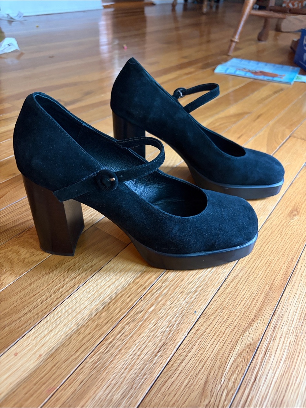 Jeffrey Campbell “Mary Ann” Black Mary Jane Suede Block Heel Pumps